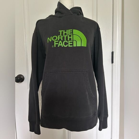 The North Face Women’s Black Pullover Hoodie Sweatshirt Green Logo Size Large - Picture 1 of 12